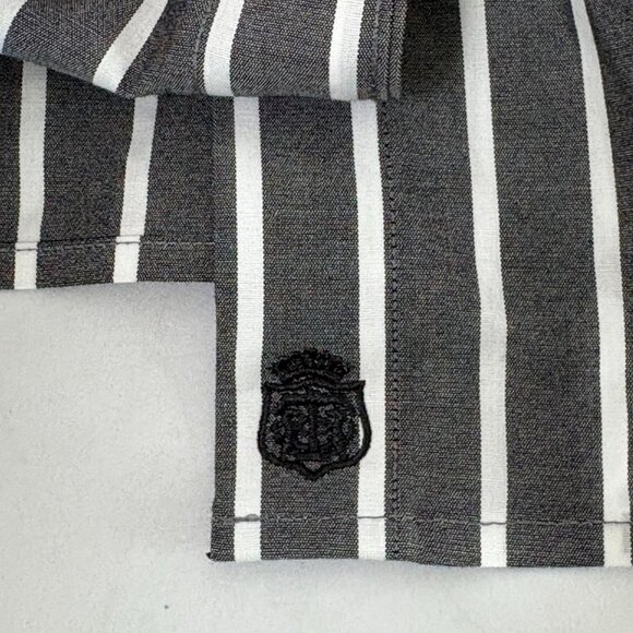 Talbots Button Front Top Plus Petite 14 14WP Gray White Striped No Iron Shirt - Picture 9 of 12